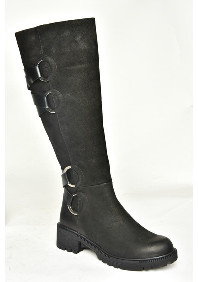 Fox Shoes T654047201 Siyah Hakiki Deri Nubuk Kadın Çizme Siyah-nubuk Siyah