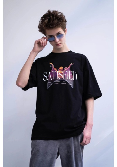 Startmore Unisex Satisfied Siyah Tshirt Siyah