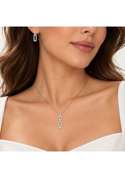 Servi 925 Ayar Gümüş Chain Glow Işıltılı Ataç Kolye Ve Küpe Set-545