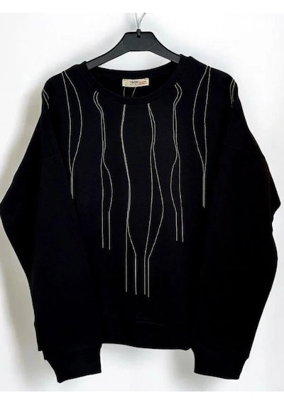 Kız Çocuk Mevsimlik Pamuklu Zincirli Sweatshirt-14445 Siyah