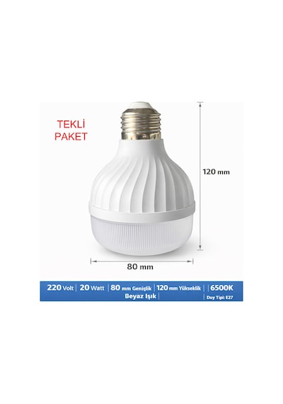 Led Ampul 220 Volt 15 Watt 1650 Lümen Beyaz Işık 6500 K Işık Sıcaklığı Hüzme Açısı 240 Derece