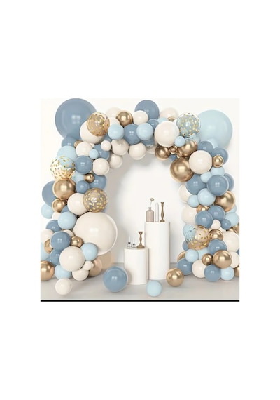 Fırtına Mavi Makaron Baby Blue Gold Krom Şefaf Pullu Balon Zinciri Seti 101'li Mix