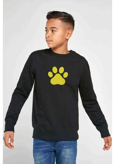 Tshirthane Silhouette Paw Baskılı Unisex Çocuk Siyah Sweatshirt Siyah