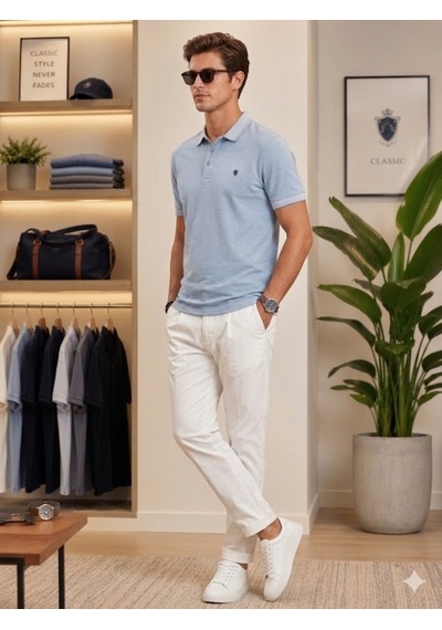 Erkek Mavi Polo Yaka T-shirt