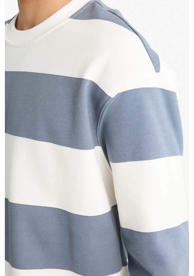 Defacto Boxy Fit Bisiklet Yaka Çizgili Sweatshirt F4641ax25augr171 Gri