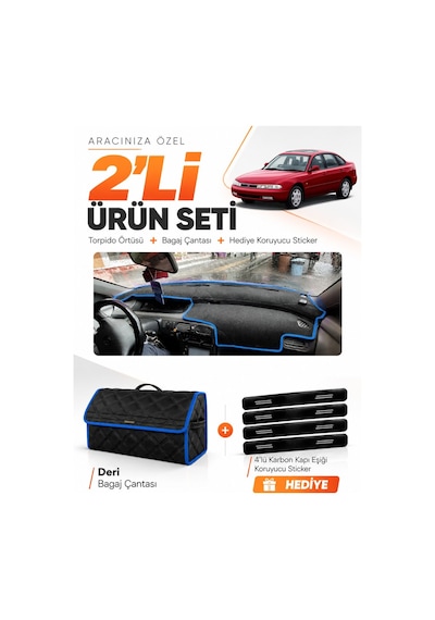 E-biz Mazda 626 Cronos 1991-1996 Uyumlu Torpido Örtüsü + Deri Bagaj Çantası - Siyah-mavi - Ma009