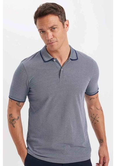 Defacto Slim Fit Dar Kesim Polo Yaka Kısa Kollu Pamuklu Tişört D0033AXNS Lacivert