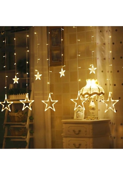 Yıldız Sarkıtlı Perde Led Aydınlatma - 3m Genişlik, 8 Modlu, Günışığı Renk,ev Süsleme Işığı Renkli