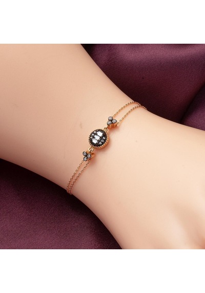 Baget Taşlı Rose Altın Bileklik TMS720BL-68 Pembe Altın