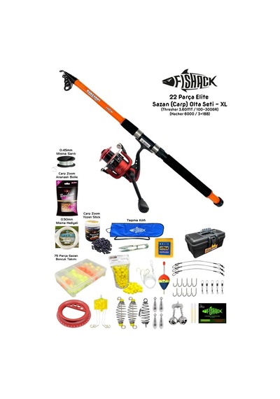 Fishack 22 Parça Elite Sazan Carp Olta Seti Xl - 3.60mt / 100-300gr