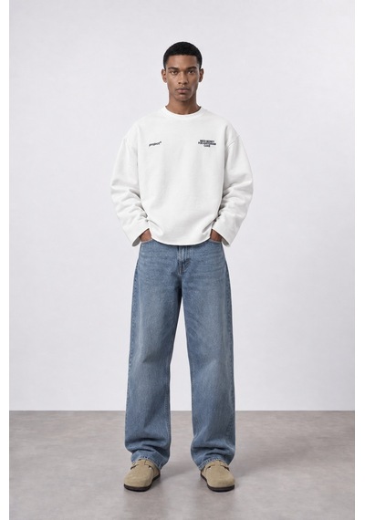 Respire Erkek Cake Baskılı Pis Dikiş Detaylı Oversize Sweatshirt Ekru