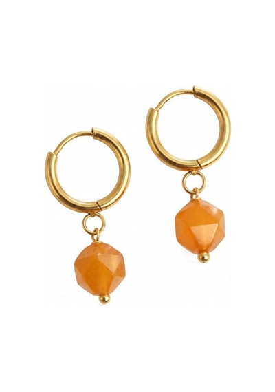 Cm Jewelry Turuncu Akik Taşlı Gold Halka Çelik Küpe