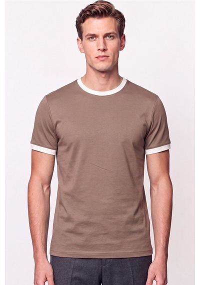 Efor Slim Fit Bisiklet Yaka Vizon - Ekru Tişört Ts 932 Vizon-ekru