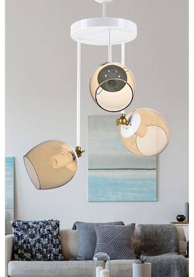 Üçlü Blanco Modern Avize Bal Camlı Beyaz