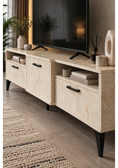Sulorahome Ekru Traverten Desenli Suntalam Tv Sehpası 160x40 Cm Açık Kahverengi Sulorahome Ekru Traverten Desenli Suntalam Tv Sehpası 160x40 Cm Açık Kahverengi