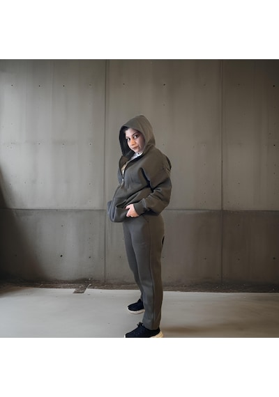 Ceyss Design Unisex Üç İplik Şardonlu Kapüşonlu Hırkalı Eşofman Takımı-haki Haki