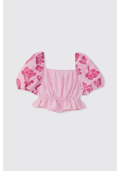 Panço Kız Çocuk Karpuz Kollu Pembe Bluz
