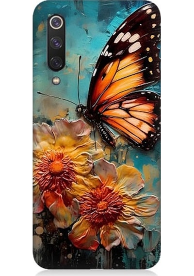 Xiaomi Mi 9se Uyumlu Altın Kelebek Ve Papatya Desenli Silikon Kılıf