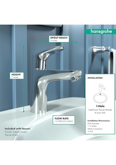Focus Modern Yükseltme Kolay Temizlik 1 Saplı 1 7 Uzun Banyo Lavabo Bataryası Krom, 04371000 Diğer