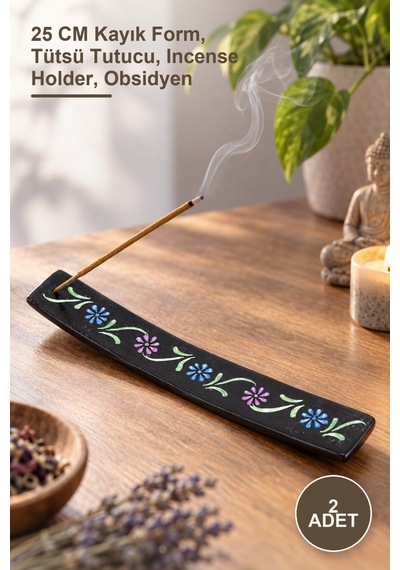 2 Adet Obsidian Taşı Kayık Tütsülük 25 Cm Kayık Form, Tütsü Tutucu, Incense Holder, Obsidyen
