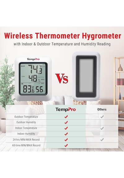 Tr Thermopro Tp60 Kablosuz İç Ve Dış Mekan Termometresi, 60m Menzilli Dijital Sıcaklık Ve Nem Takip Monitörü