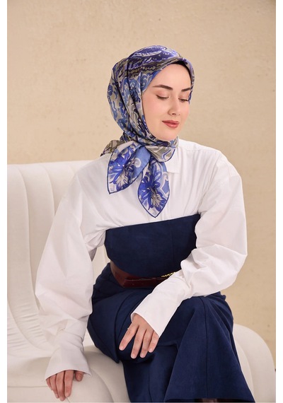 Silk Home Twill İpek Eşarp Art Desen Mavi Gri 90x90 11512-37