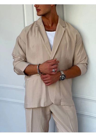 Modefendi Marino Tam Yazlık Extra Oversize %100 Keten Takım Bej