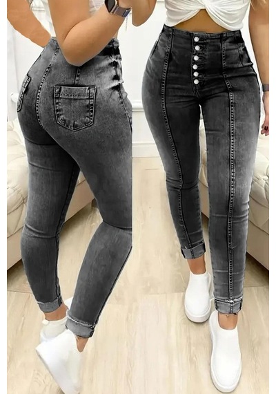 Butik İstanbul Kadın Yüksek Bel Önden Düğmeli Jean Pantolon Siyah