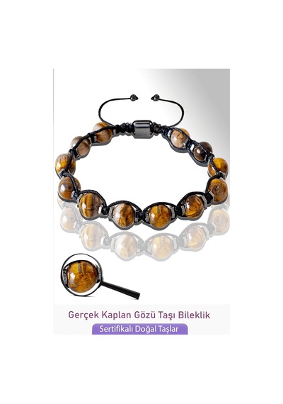 Sertifikalı Aaa+ Gerçek Kaplan Gözü Taşı Bileklik - Ayarlamalı Çok Renkli