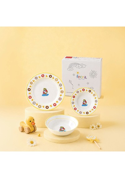 Fecra Tatlı Rota 3 Parça Porselen Mama Takımı Çok Renkli