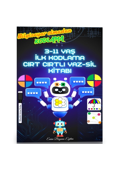 3-11 Yaş İlk Kodlama Cırt Cırtlı Yaz-sil Kitabı Bilgisayar Olmad