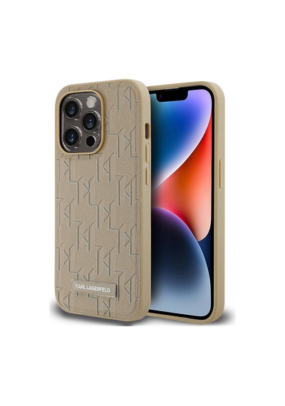 Apple Uyumlu iPhone  14 Pro Max Kılıf Karl Lagerfeld Lisanslı Magsafe Şarj Özellikli Kl Yazılı Hot Stamp Krem
