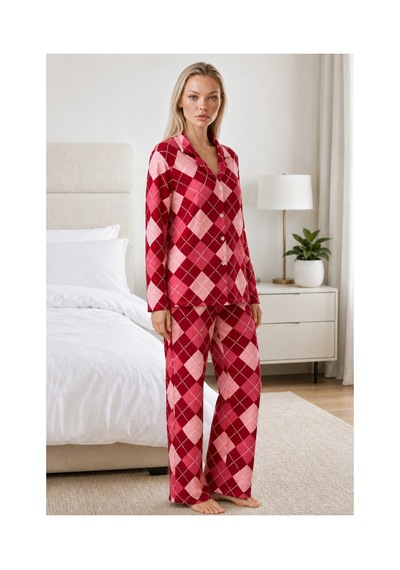 Fit Women Kadın Casual Esnek Bol Kırmızı Pijama Takımı 4668