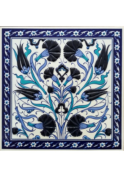 Armada Çini 20x20 Cm Ed 365 Lale Karanfil Kobalt Desenli Eldekoru Çini Karo
