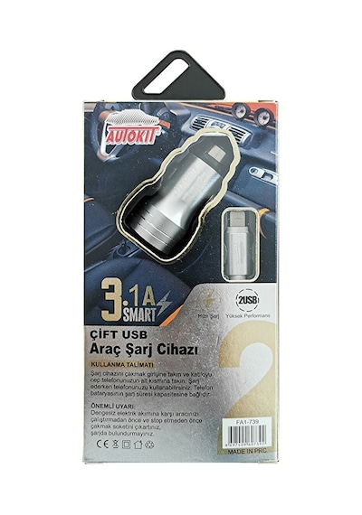 2 Adet Autokit Metal Araç Şarjı 3.1 Amper 2 Usb Girişi Iphone