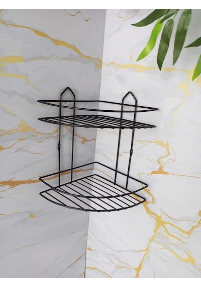 Yapışkanlı Banyo Aksesuar Seti 2,li Eko Şampuanlık,yuvarlak Havluluk,tuvalet Kağıtlığı, Bornozluk Siyah