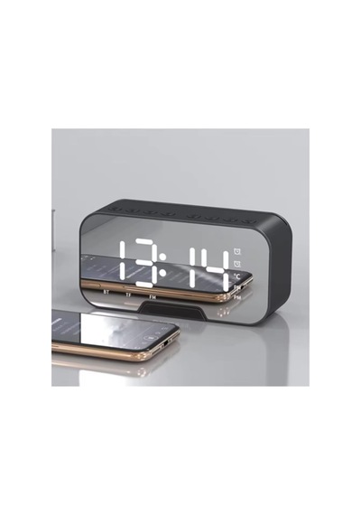 Bluetooth Hoparlör Fm Radyo Led Ayna Ekranlı Dijital Çalar Saat Masa Üstü Alarm Termometre