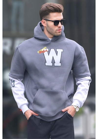 Madmext Füme Nakışlı Kapüşonlu Sweatshirt 6141-füme Füme