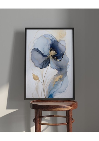 Tablo Ahşap Çerçeveli Tablo Çerçeveli Poster Soyut Mavi Rüya, Soyut Çiçek Temalı Tablo