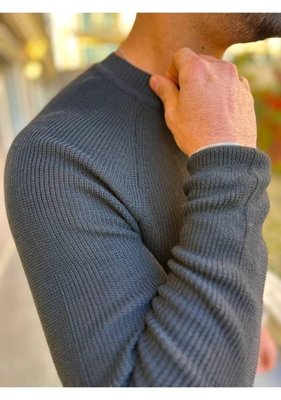Kazak Slim Fit Naturel Örme Pamuk Bisiklet Yaka Tüylenmeyen Triko Dar Kesim Body Kazak Ekru