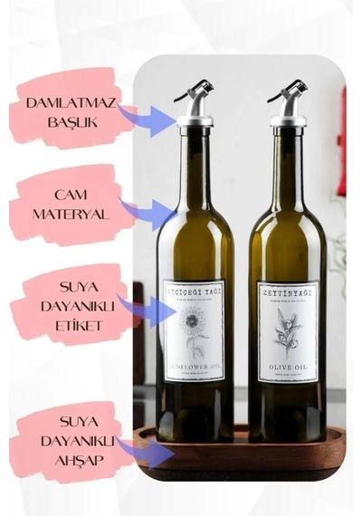 Ahşap Stantlı Amber 2'li 750 Ml Zeytinyağı Sıvıyağ Şişesi Yağd...