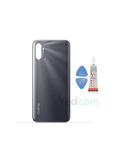 Oppo Realme C3i Siyah Arka Cam Batarya Pil Kapağı Telefon Arka Kapak Yapışkan Beraber