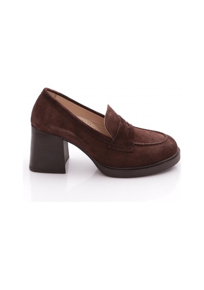 Dgn 361 Kadın Topuklu Loafer Ayakkabı Kahve Süet