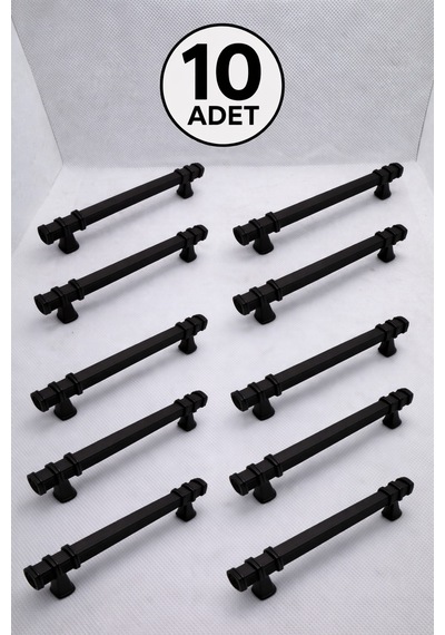 Eros Kare Yüzüklü Siyah 160mm Metal Dolap Çekmece Kulp 10 Adet Siyah Siyah