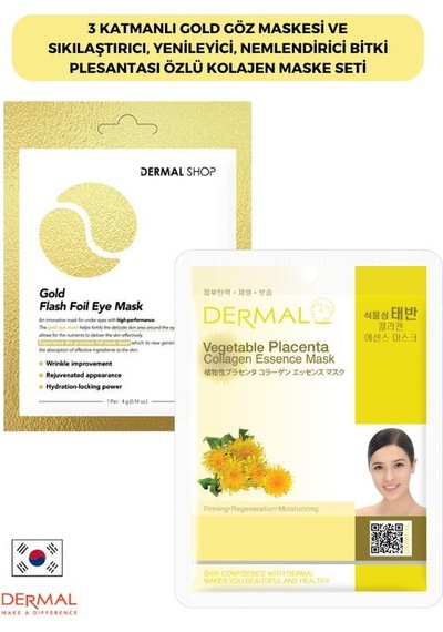 Dermal 3 Katmanlı Gold Göz Maskesi ve Sıkılaştırıcı Yenileyici Nemlendirici Bitki Plesantası Özlü Kolajen Maske Seti