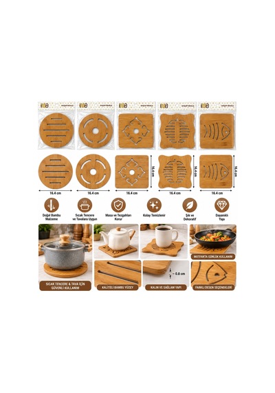 Kare 16.4x16.4cm - Yuvarlak:16.4cm Mıx Desen Bambu - Ahşap Nihale - Herhangi Bir Model Gönderilir Bx40 Rekli