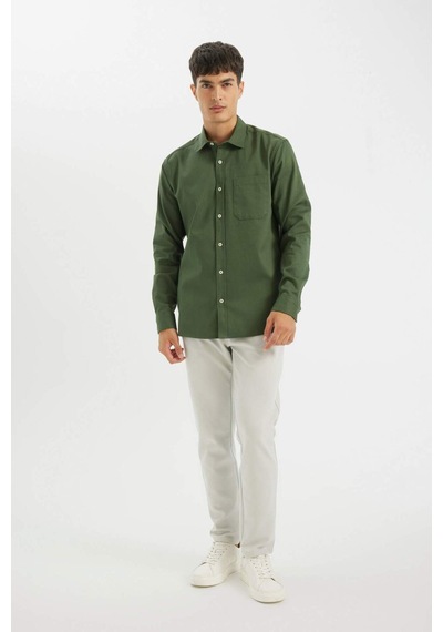 DeFacto %100 Pamuk Regular Fit Düğmeli Basic Düz Gabardin Uzun Kollu Gömlek A5383AX24AUGN900