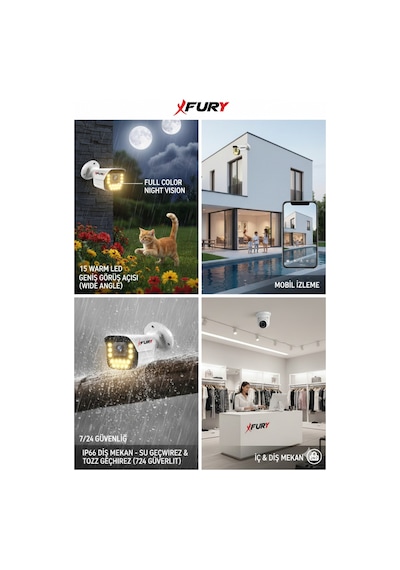 Fury 15 Warm Led Gece Renkli Görüntü Güvenlik Kamerası Dış Mekan Su Geçirmez
