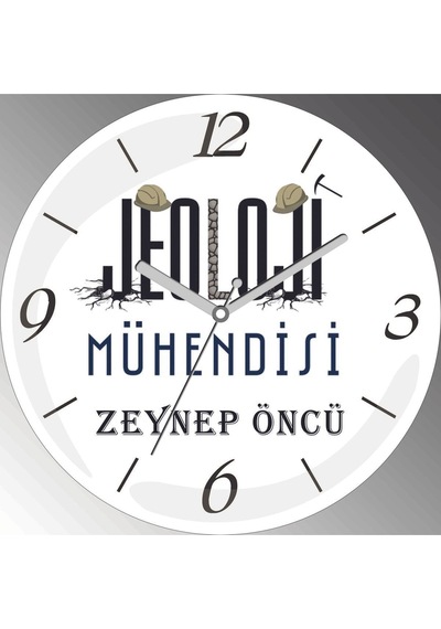 Kişiye Özel Jeoloji Mühendisi Çap 30cm Sessiz Akar Bombeli Gerçek Cam Duvar Saati Siyah