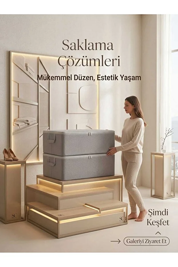 4 Adet Çekyat Baza Tipi Yastık Kıyafet Saklama Hurcu - Baza Altı Düzenleyici Hurç 64 X 45 X 22 Cm Açık Gri